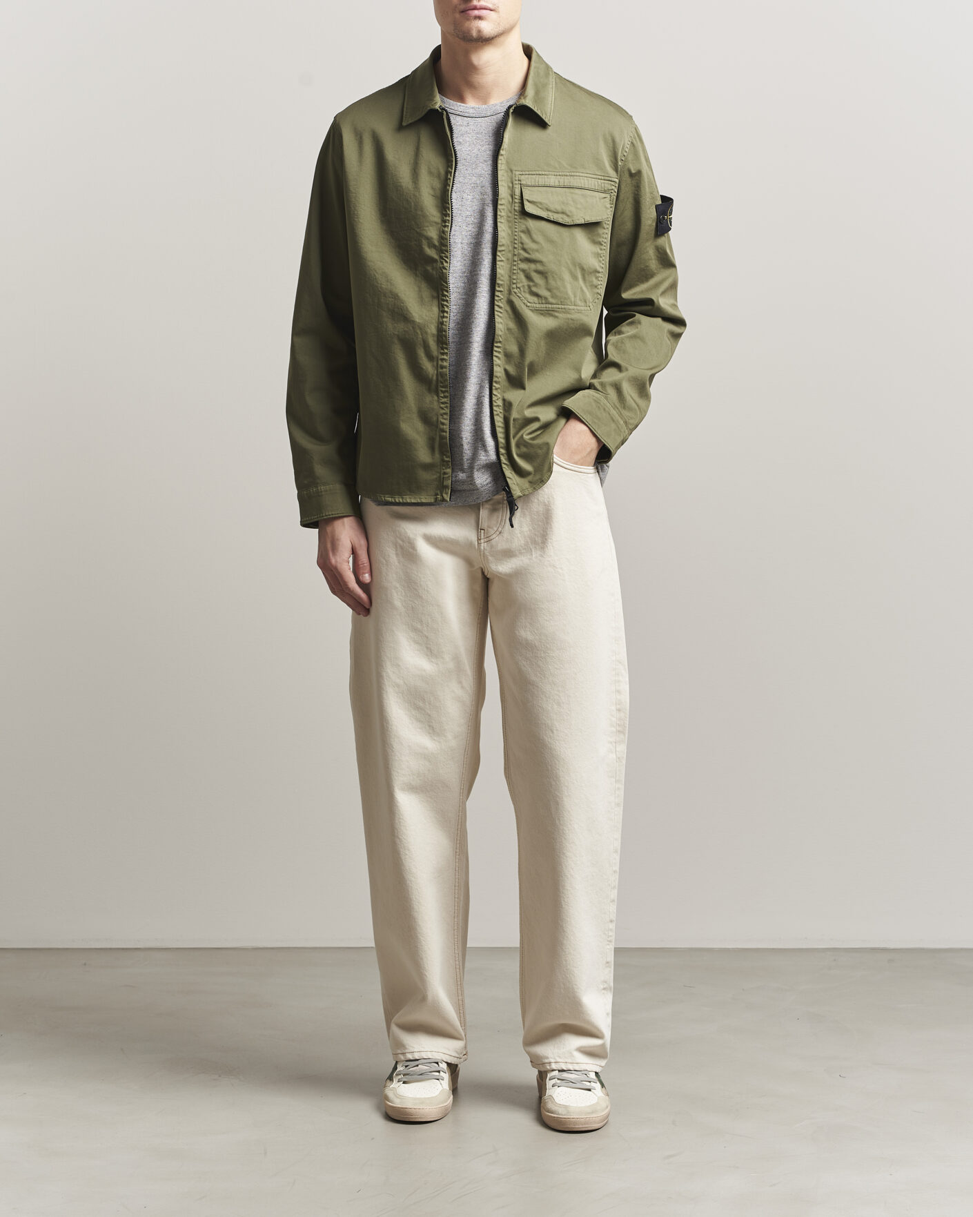 Herr | Skjortor | Stone Island | Cotton Stretch Zip Overshirt Military Green