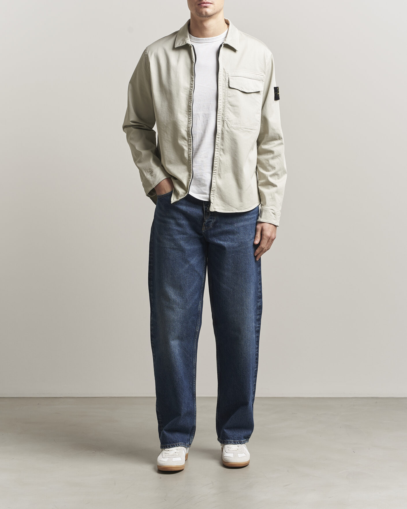 Herr | Skjortor | Stone Island | Cotton Stretch Zip Overshirt Pearl Grey