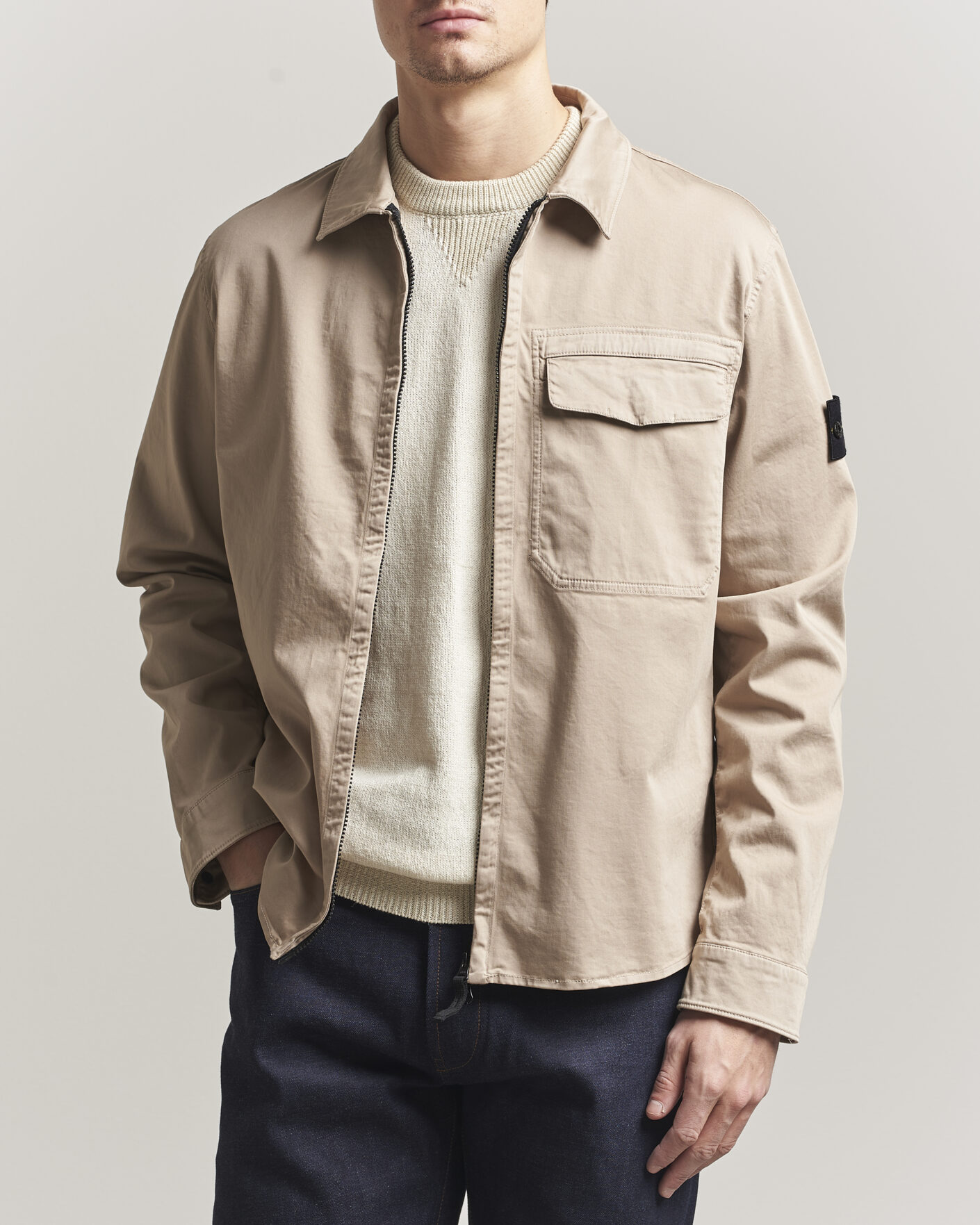 Herr | Skjortor | Stone Island | Cotton Stretch Zip Overshirt Desert