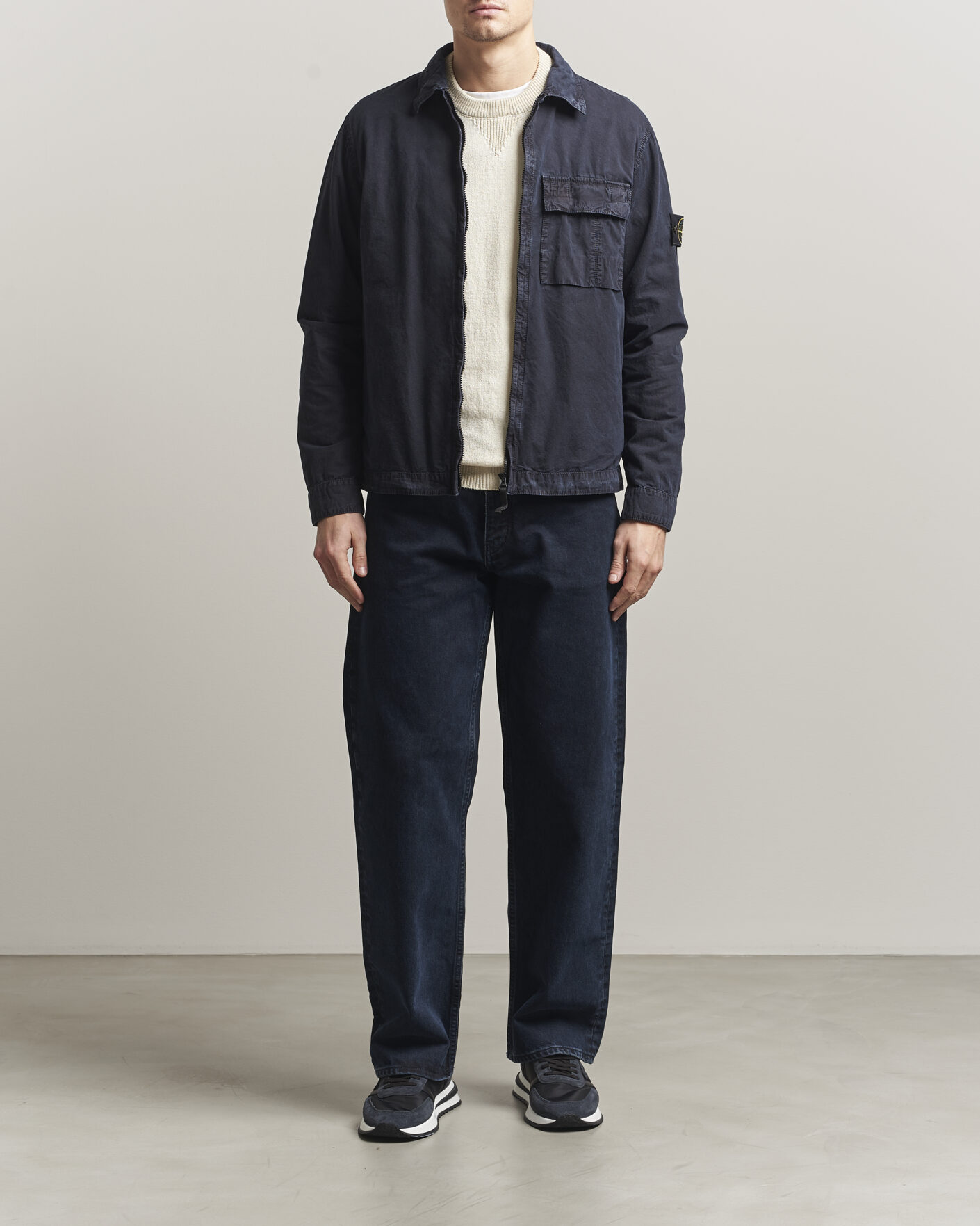 Herr | Skjortor | Stone Island | Brushed Cotton Canvas Zip Overshirt Navy