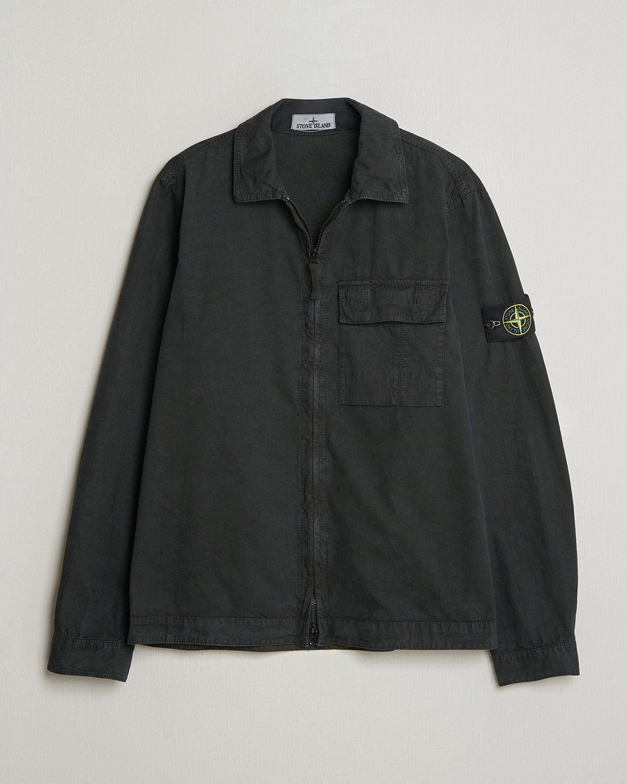 Herr | Skjortor | Stone Island | Brushed Cotton Canvas Zip Overshirt Black