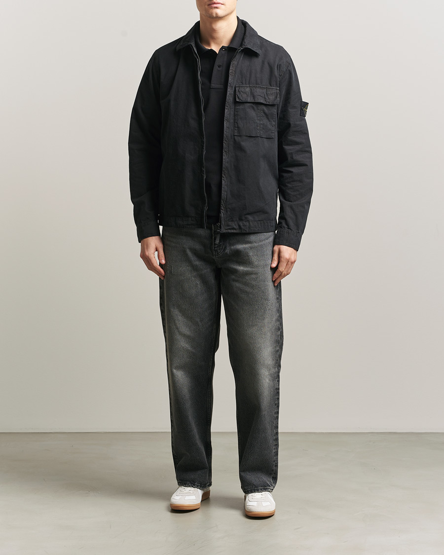 Herr | Skjortor | Stone Island | Brushed Cotton Canvas Zip Overshirt Black