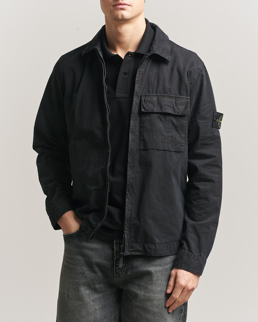 Herr | Skjortor | Stone Island | Brushed Cotton Canvas Zip Overshirt Black
