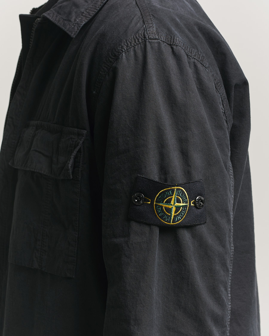 Herr | Skjortor | Stone Island | Brushed Cotton Canvas Zip Overshirt Black