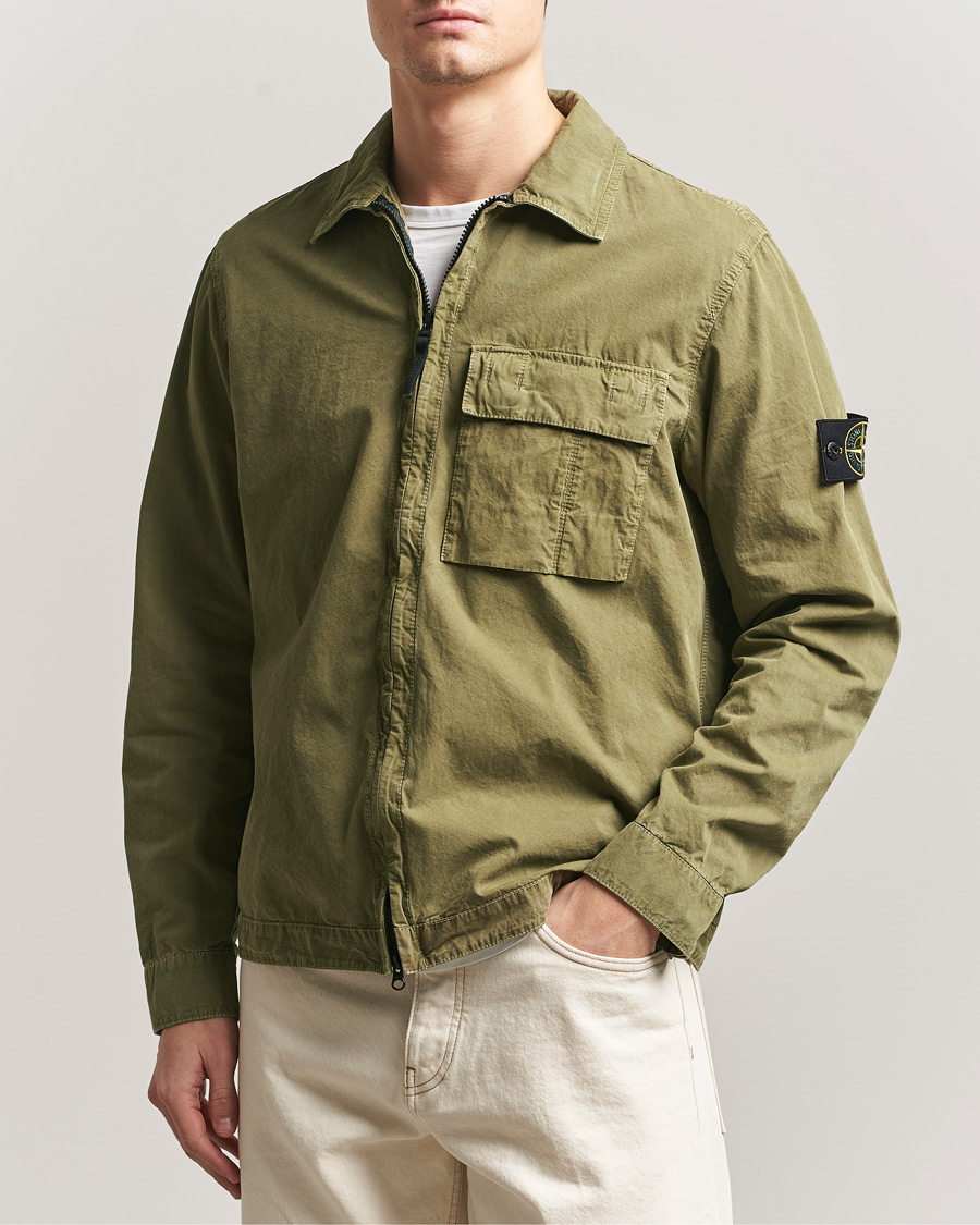 Herr | Skjortor | Stone Island | Brushed Cotton Canvas Zip Overshirt Military Green