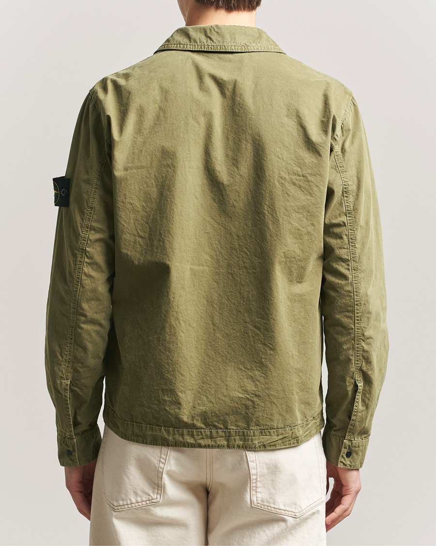 Herr | Skjortor | Stone Island | Brushed Cotton Canvas Zip Overshirt Military Green