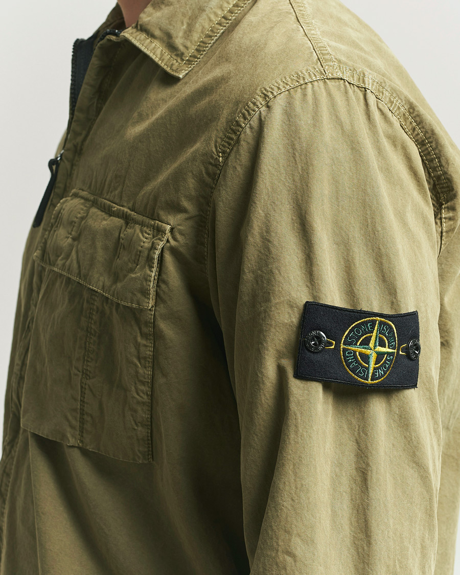 Herr | Skjortor | Stone Island | Brushed Cotton Canvas Zip Overshirt Military Green