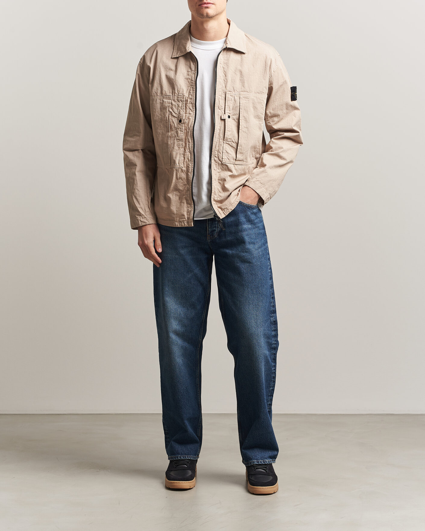 Herr | Skjortor | Stone Island | Cotton Ripstop Zip Overshirt Desert