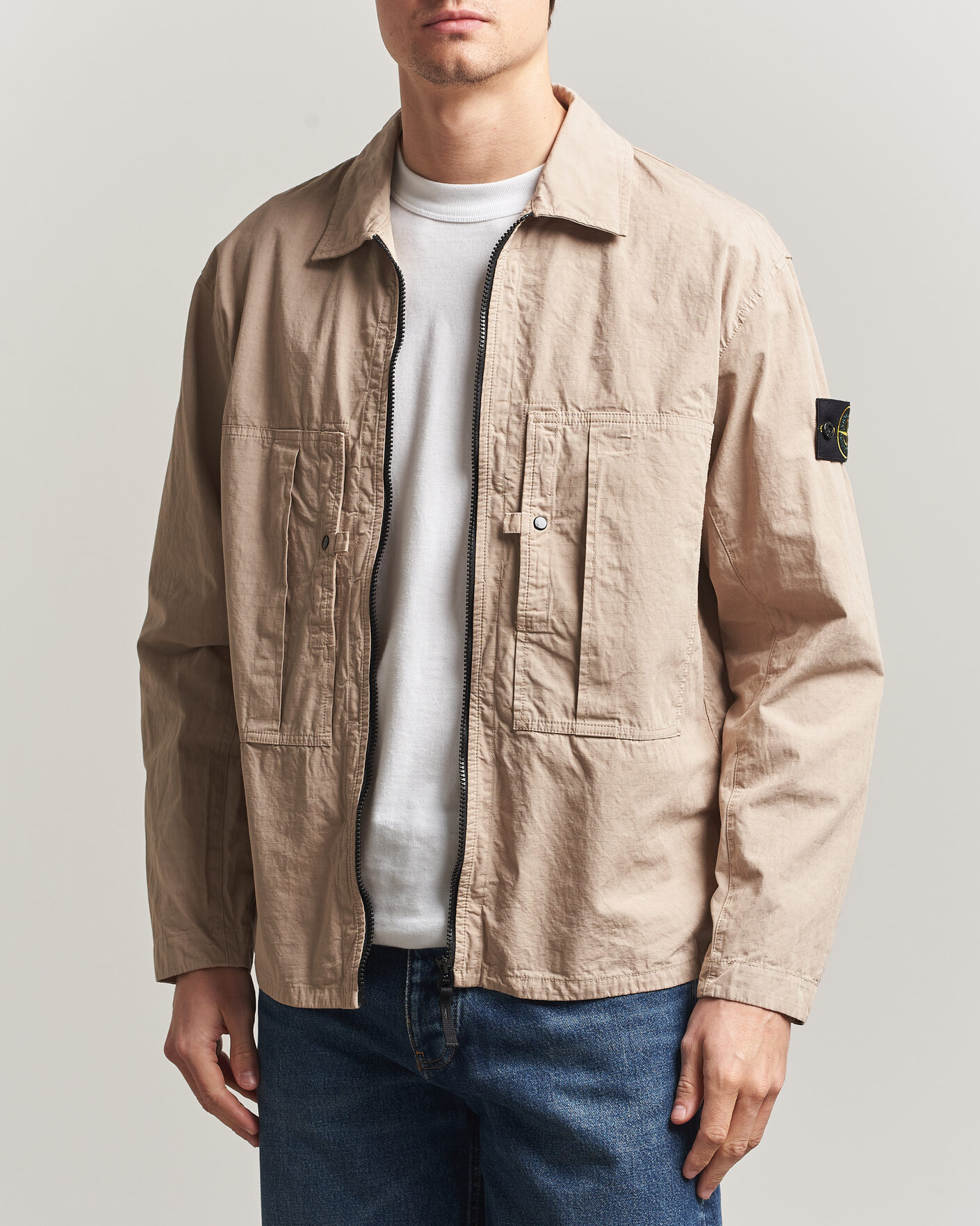 Herr | Skjortor | Stone Island | Cotton Ripstop Zip Overshirt Desert