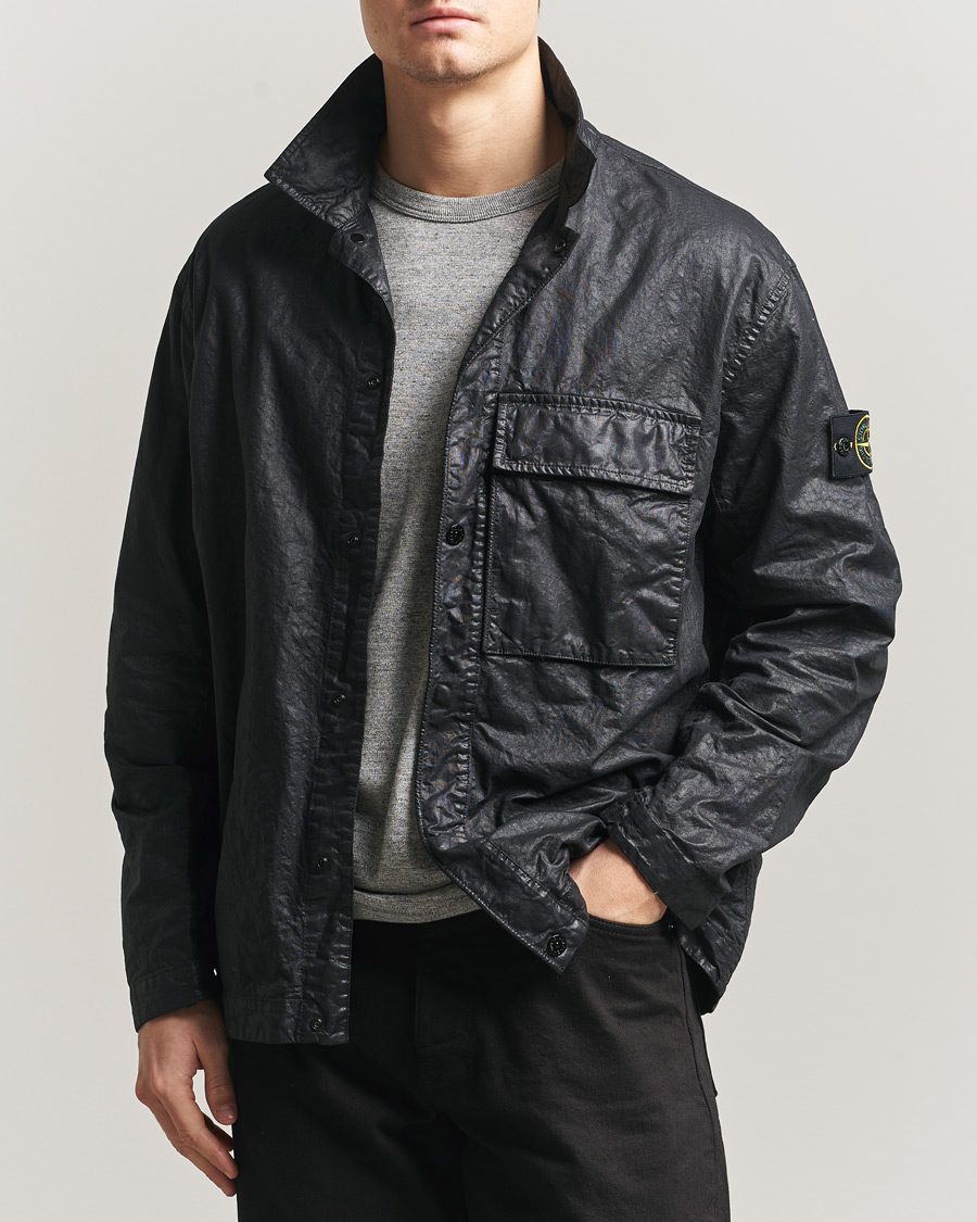 Herr | Skjortor | Stone Island | Garment Dyed Nylon Zip Overshirt Black