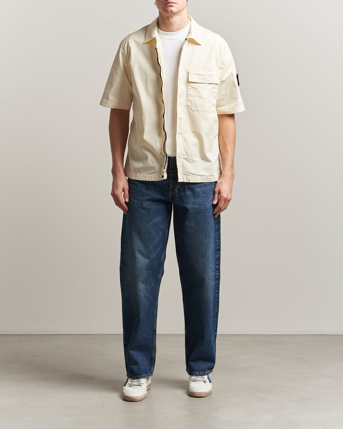 Herr | Skjortor | Stone Island | Organic Cotton Twill Short Sleeve Shirt Ivory