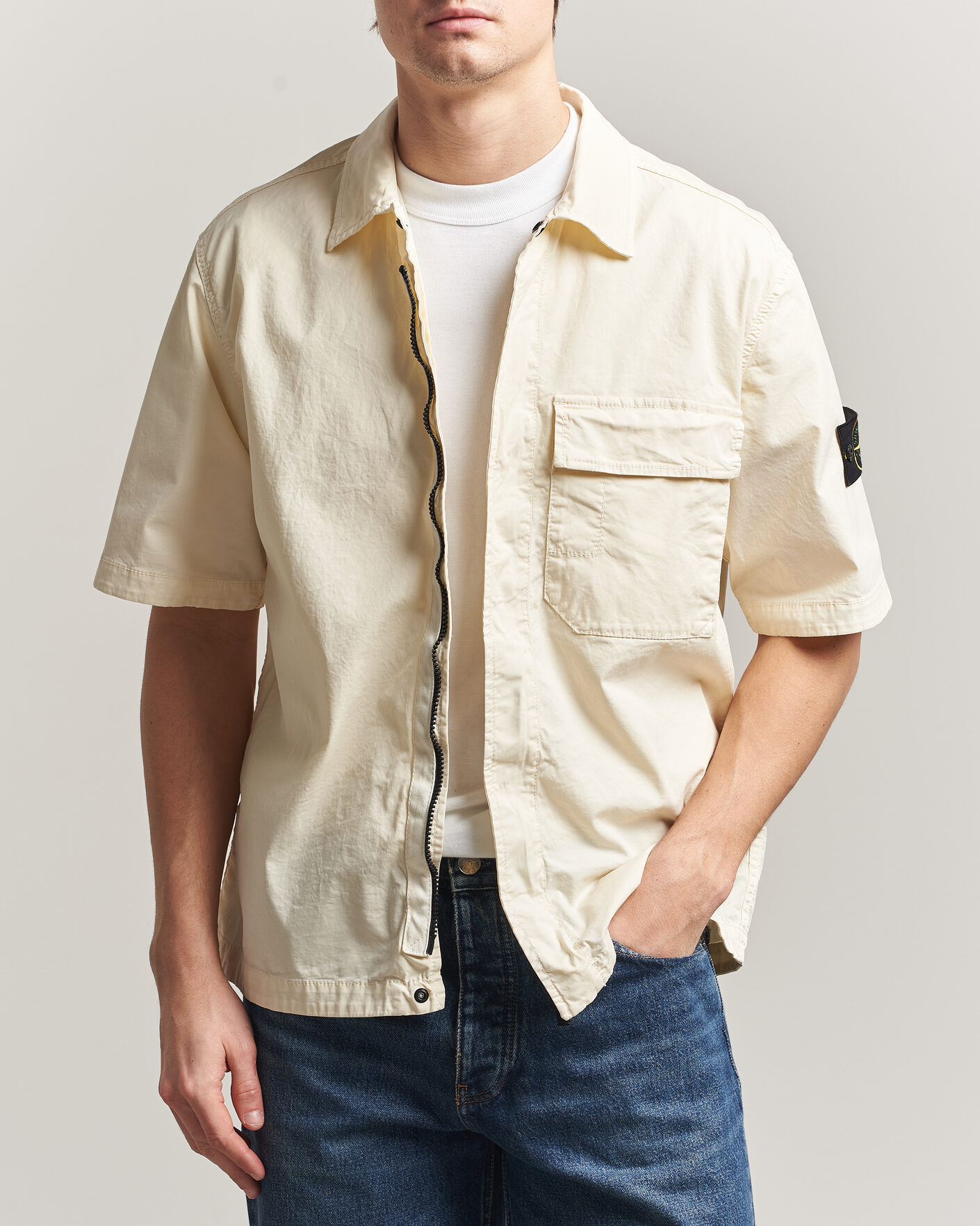 Herr | Skjortor | Stone Island | Organic Cotton Twill Short Sleeve Shirt Ivory