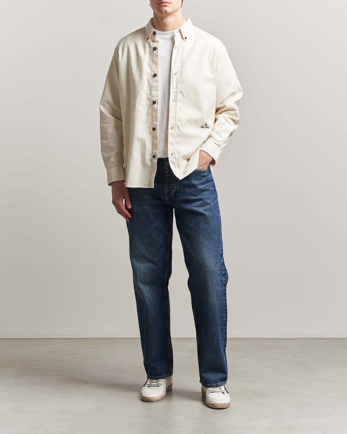 Herr | Skjortor | Stone Island | Organic Cotton Oxford Shirt Ivory