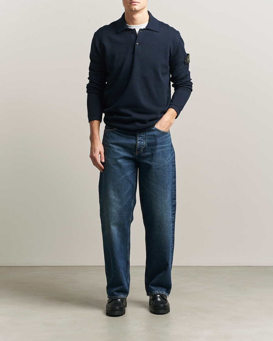 Herr | Tröjor | Stone Island | Micro Stitch Knitted Cotton Polo Navy
