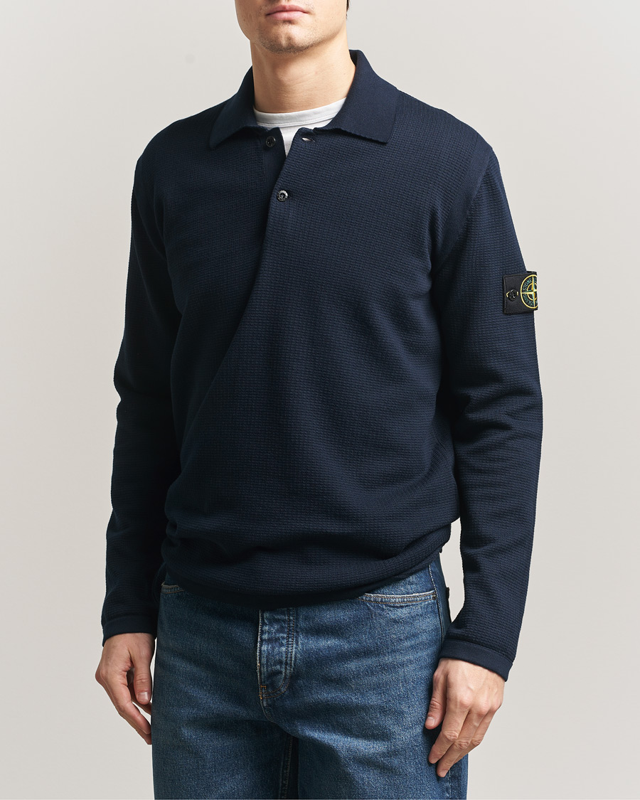 Herr | Tröjor | Stone Island | Micro Stitch Knitted Cotton Polo Navy