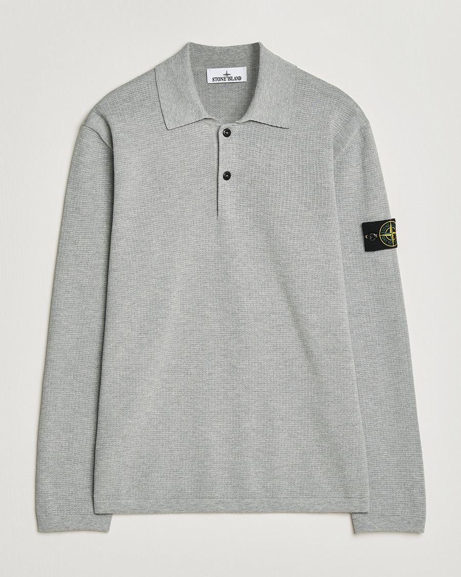 Herr | Tröjor | Stone Island | Micro Stitch Knitted Cotton Polo Melange Pearl Grey