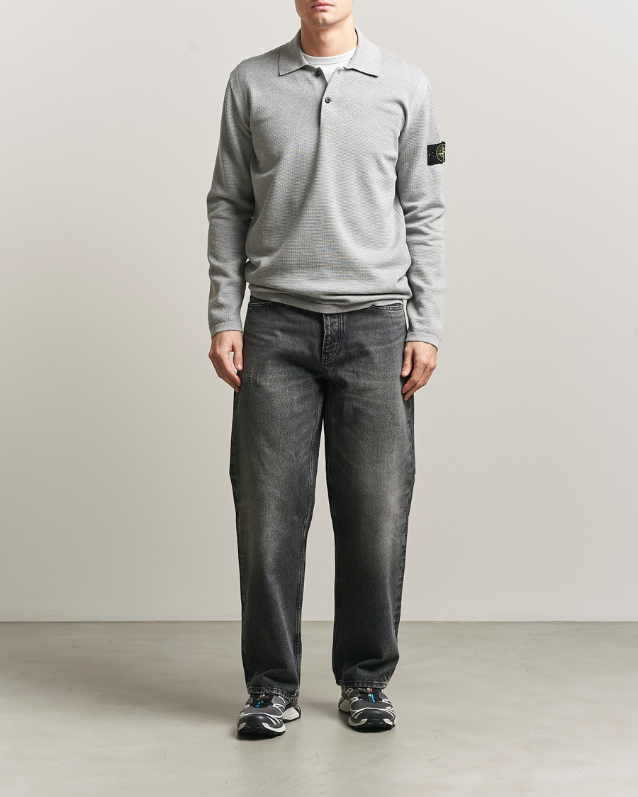 Herr | Tröjor | Stone Island | Micro Stitch Knitted Cotton Polo Melange Pearl Grey