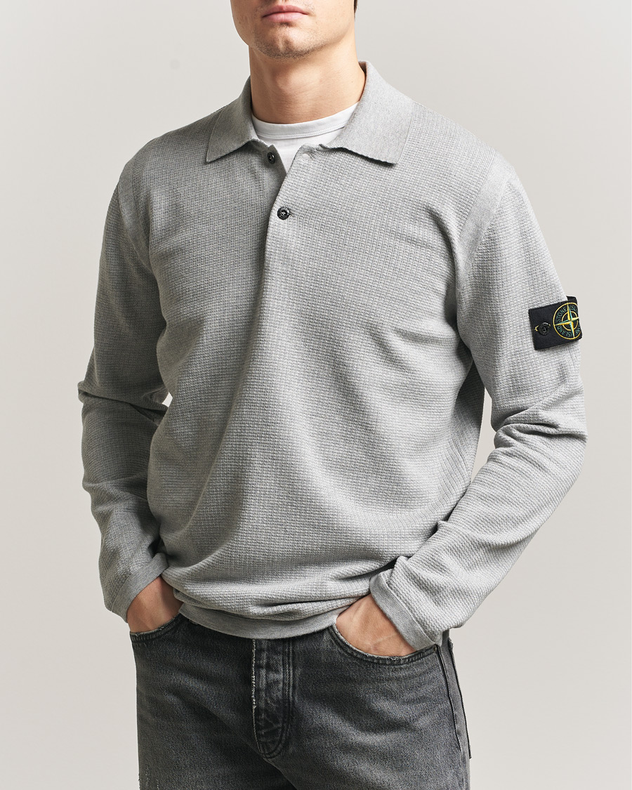Herr | Tröjor | Stone Island | Micro Stitch Knitted Cotton Polo Melange Pearl Grey
