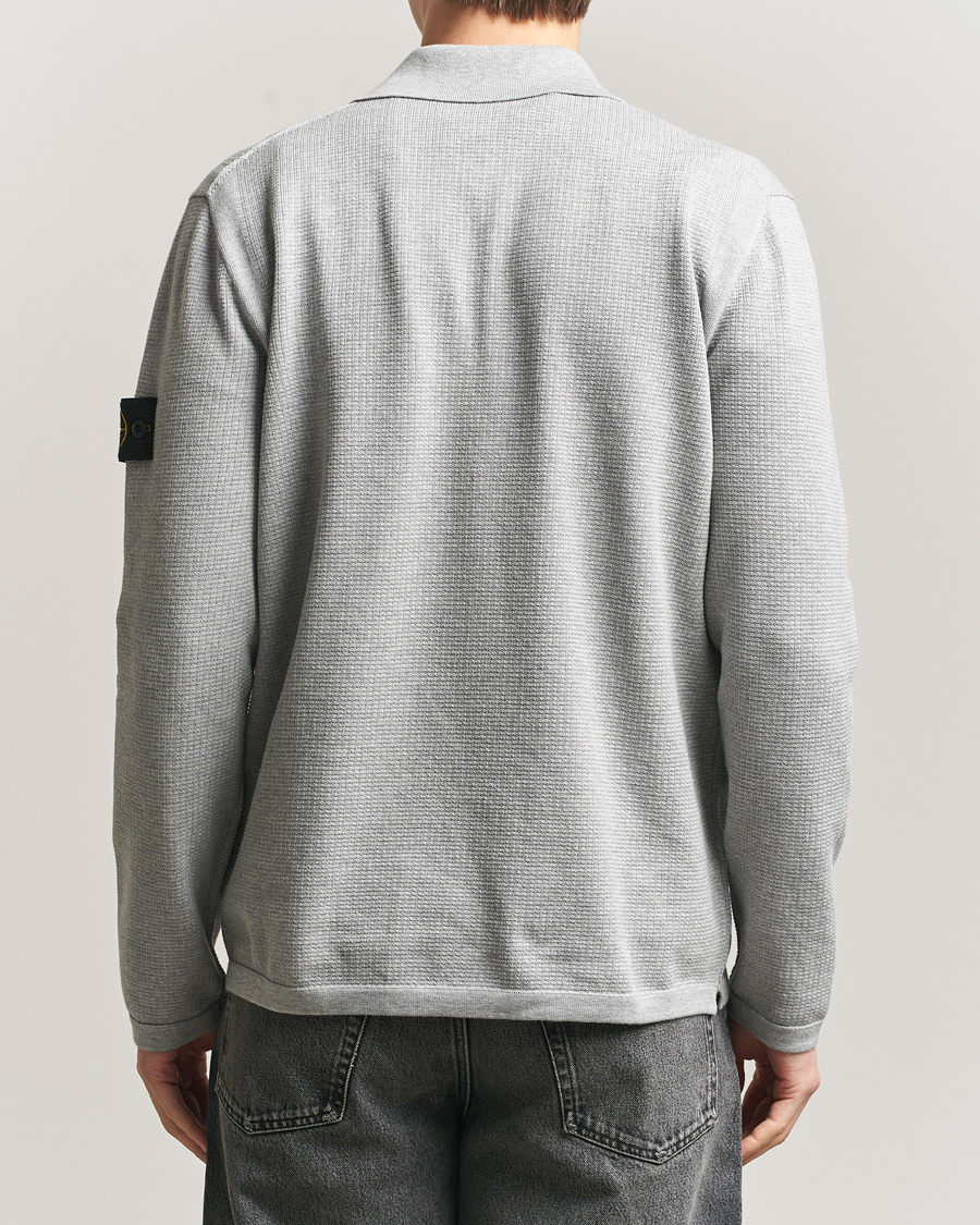 Herr | Tröjor | Stone Island | Micro Stitch Knitted Cotton Polo Melange Pearl Grey