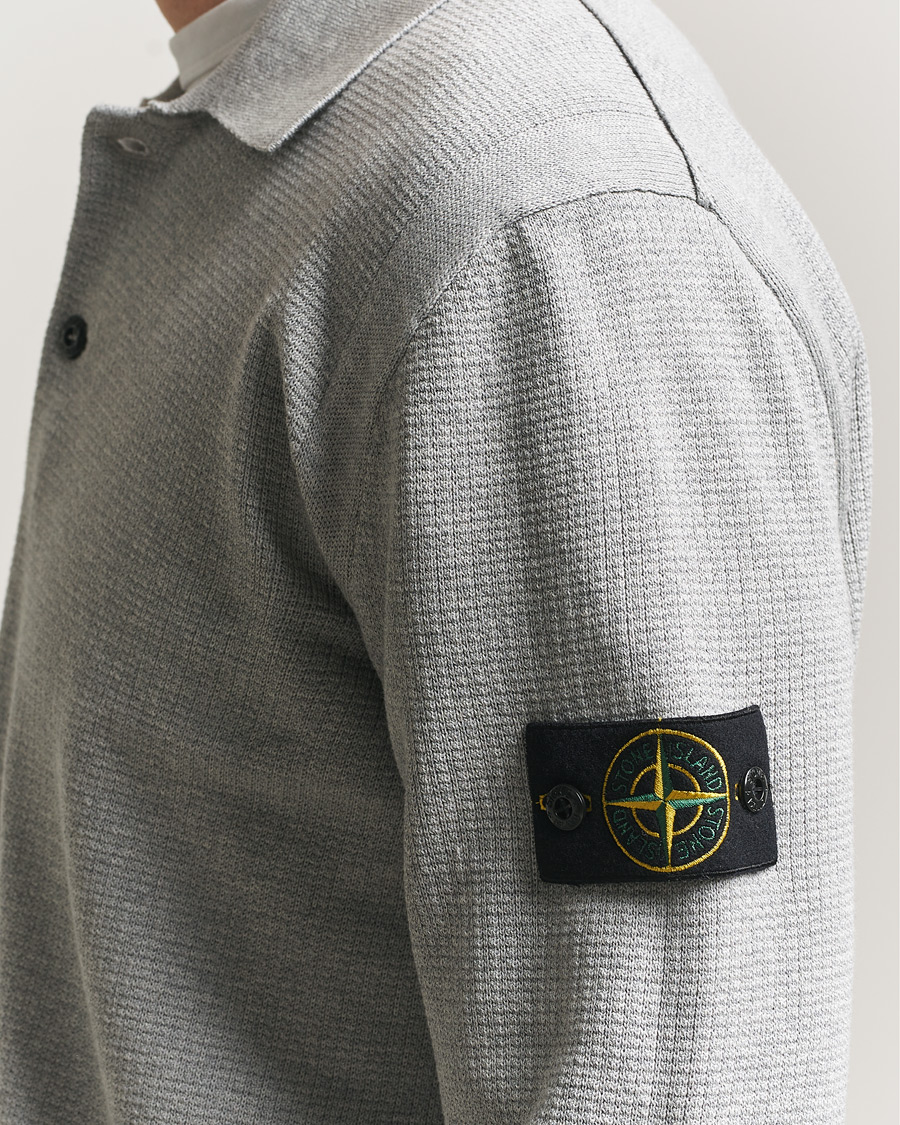 Herr | Tröjor | Stone Island | Micro Stitch Knitted Cotton Polo Melange Pearl Grey