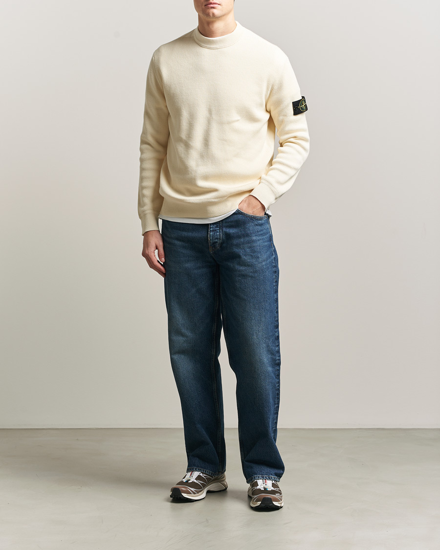Herr | Tröjor | Stone Island | Ribbed Soft Organic Cotton Crewneck Ivory