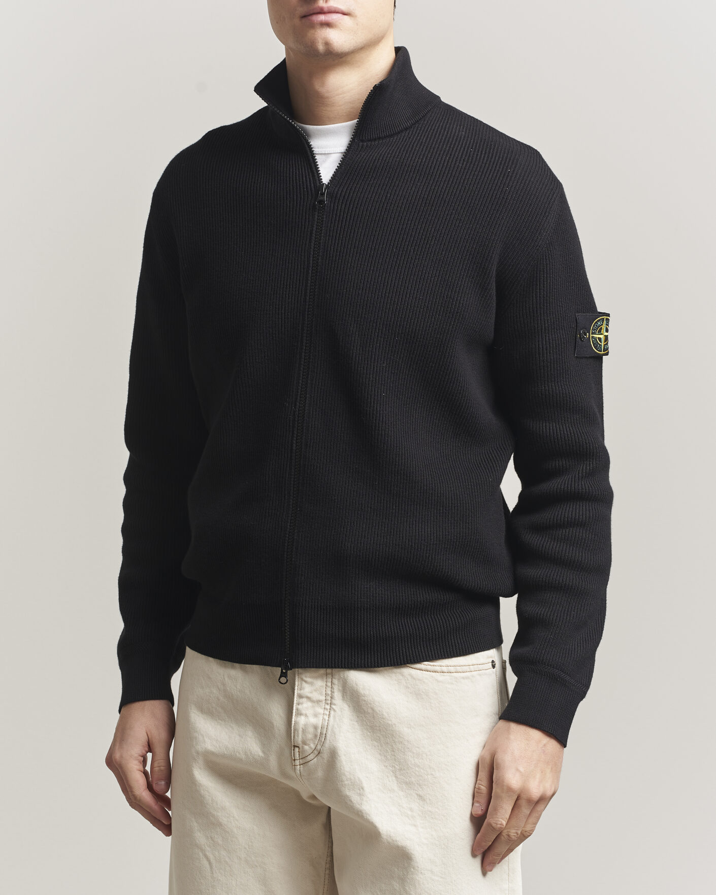 Herr | Tröjor | Stone Island | Ribbed Soft Organic Cotton Full Zip Black