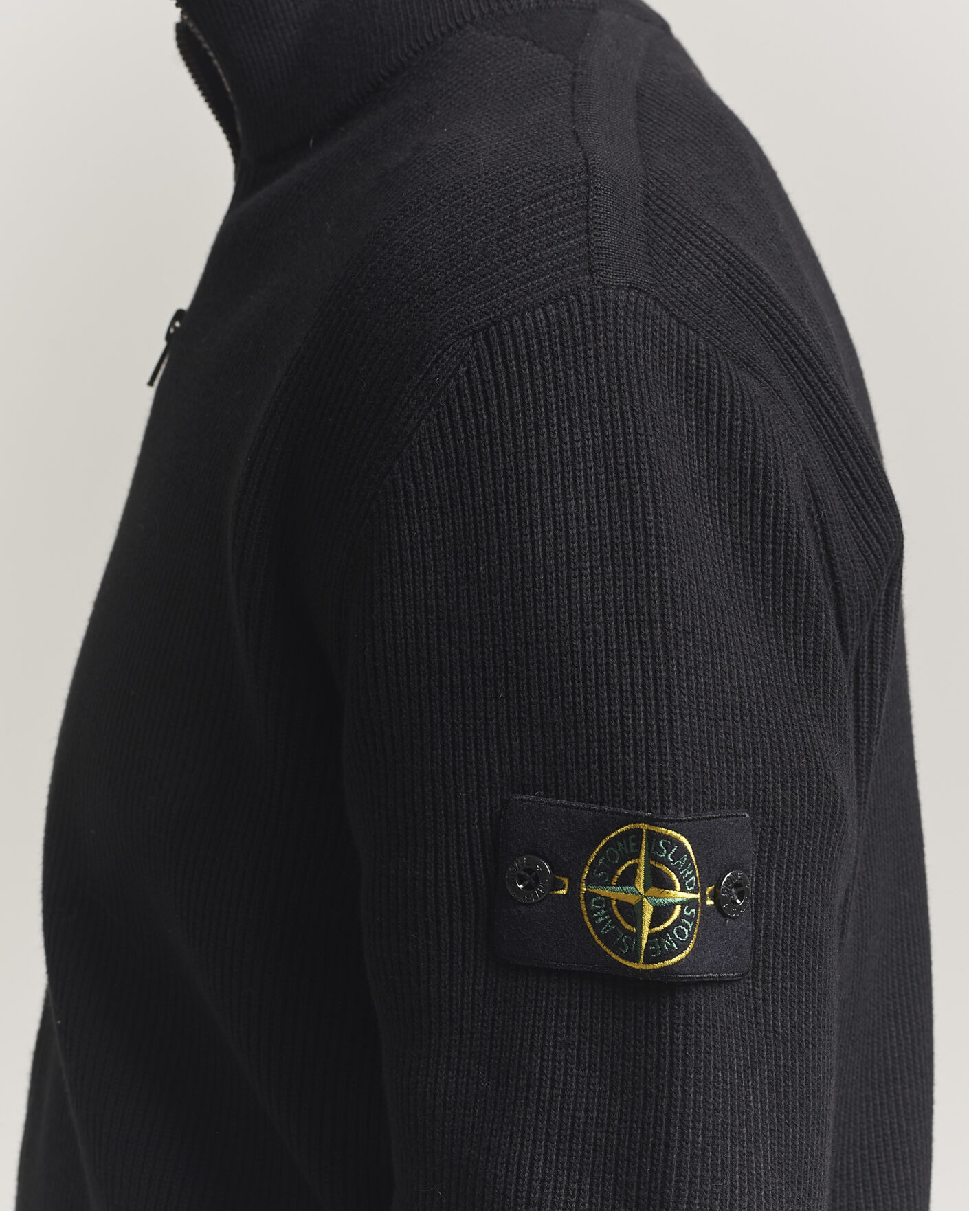 Herr | Tröjor | Stone Island | Ribbed Soft Organic Cotton Full Zip Black