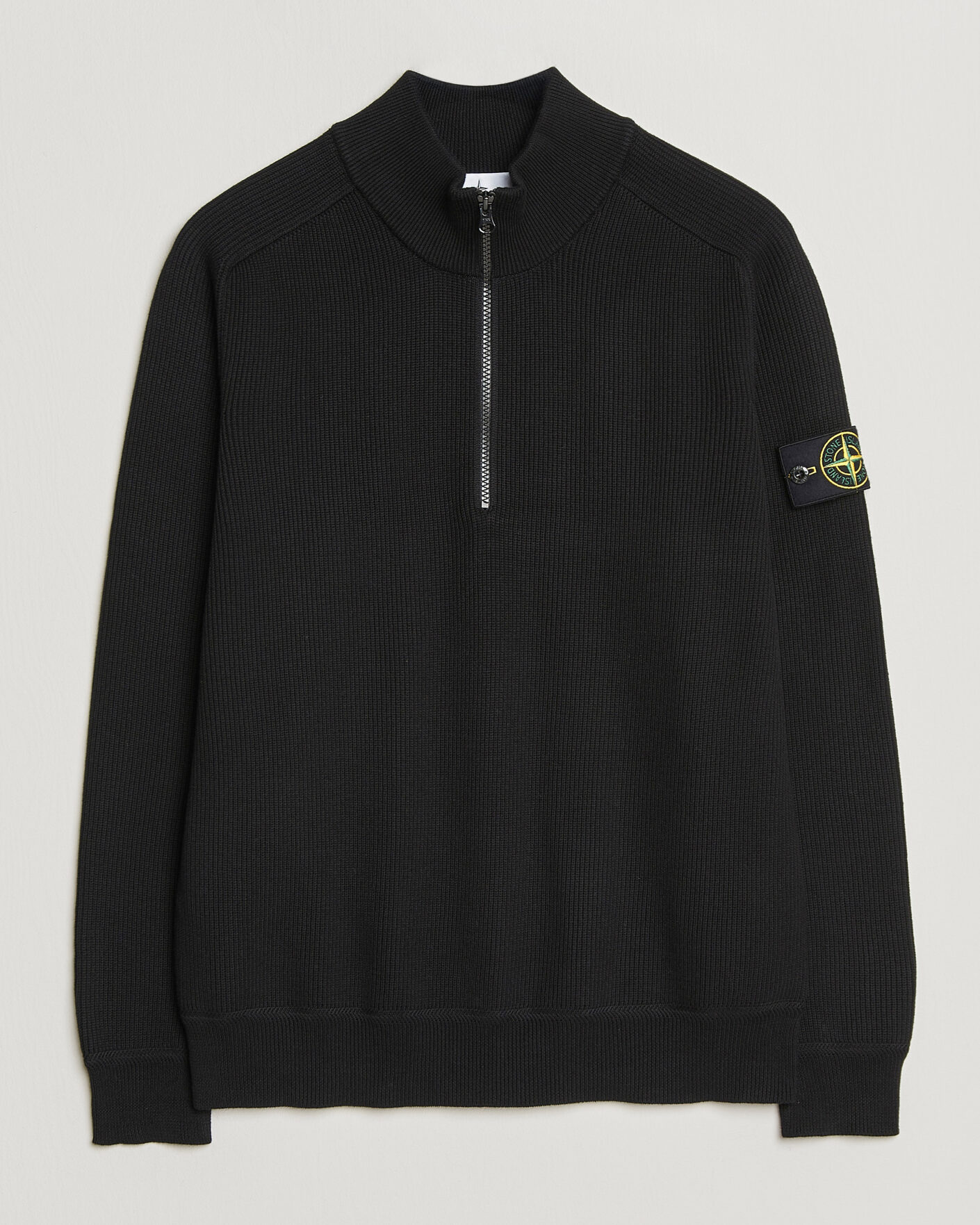 Herr | Tröjor | Stone Island | Ribbed Soft Organic Cotton Half Zip Black