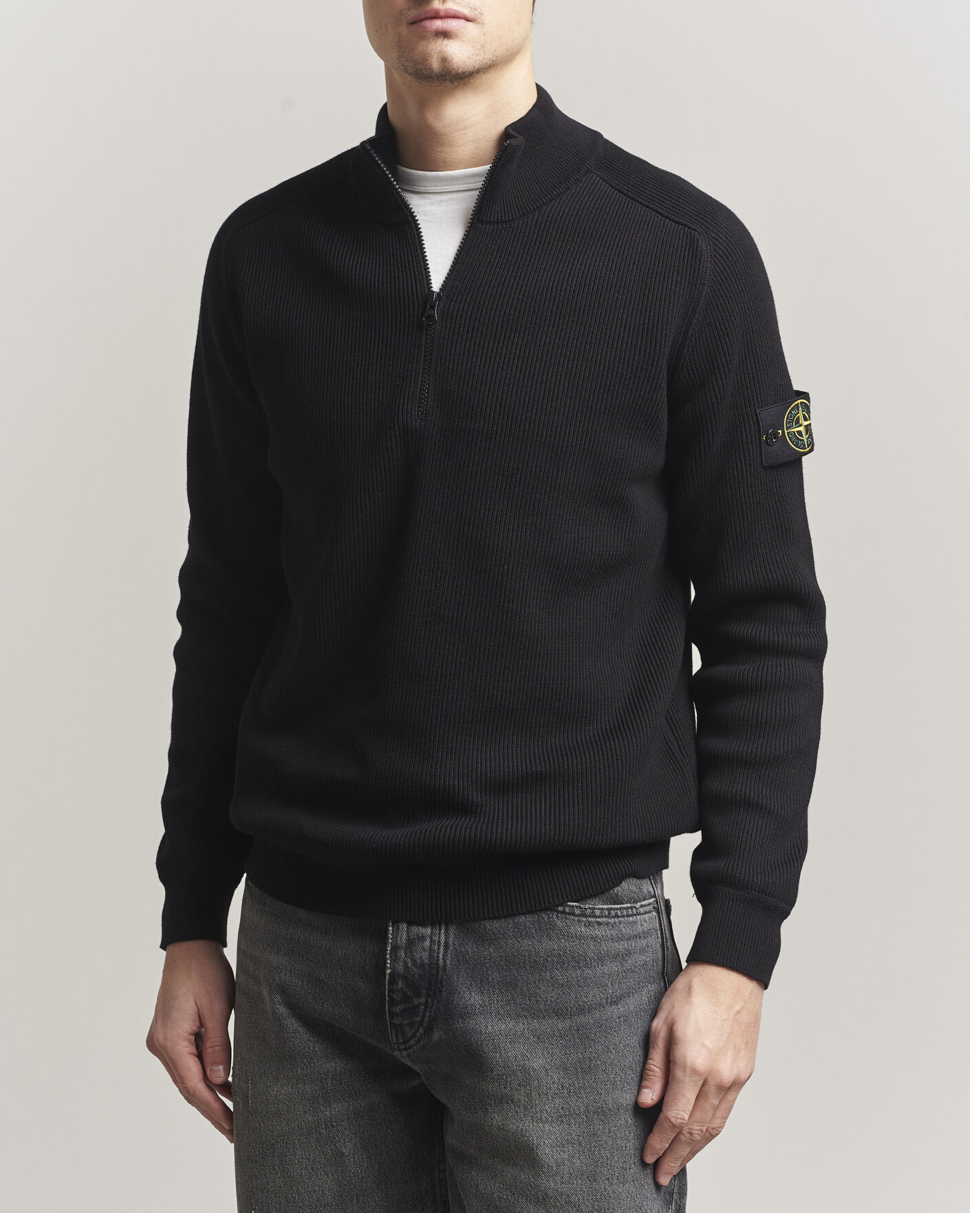 Herr | Tröjor | Stone Island | Ribbed Soft Organic Cotton Half Zip Black