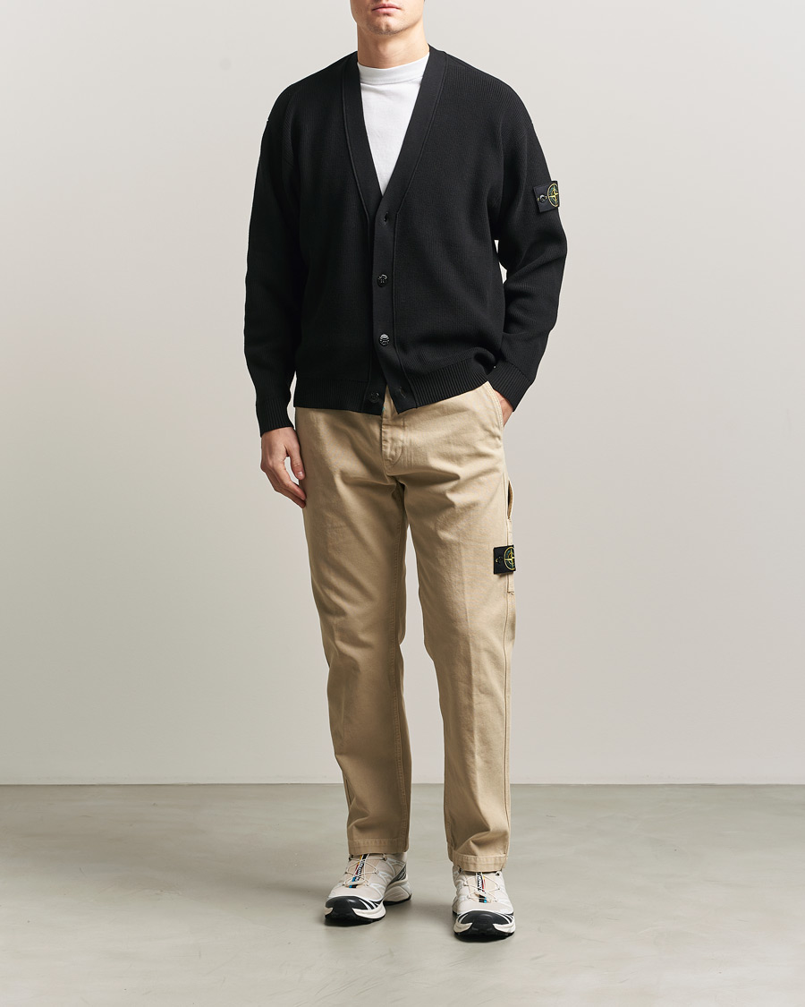 Herr | Tröjor | Stone Island | Ribbed Soft Organic Cotton Cardigan Black
