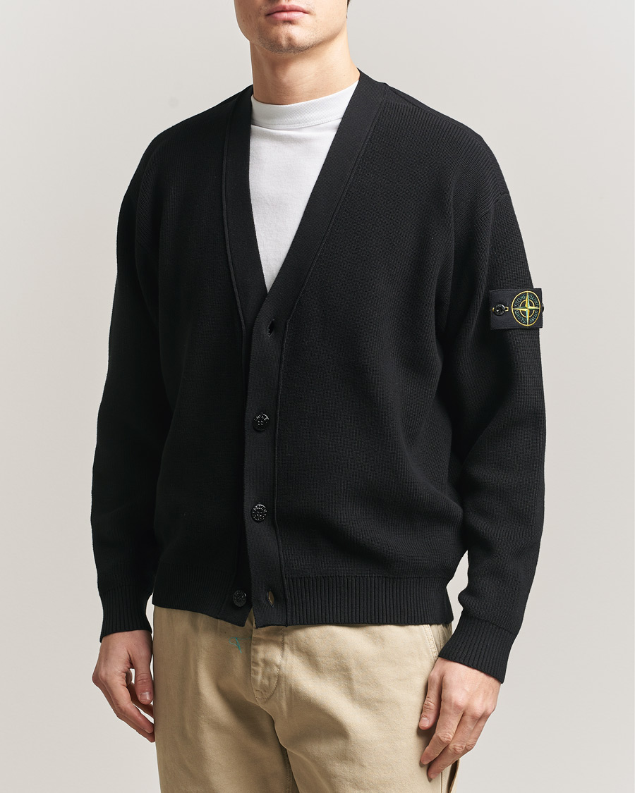 Herr | Tröjor | Stone Island | Ribbed Soft Organic Cotton Cardigan Black