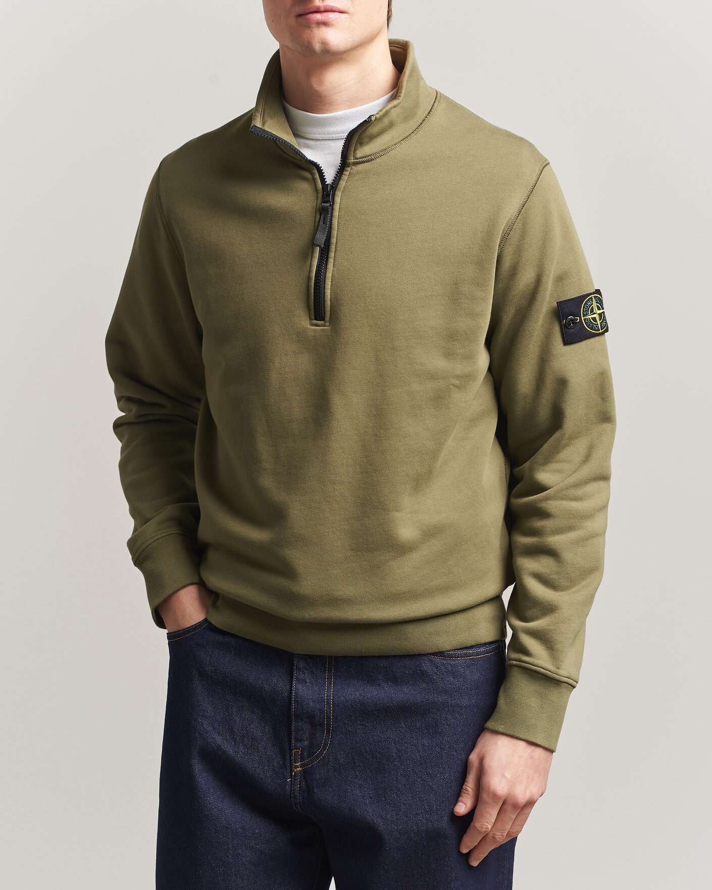 Herr | Tröjor | Stone Island | Garment Dyed Fleece Half Zip Military Green