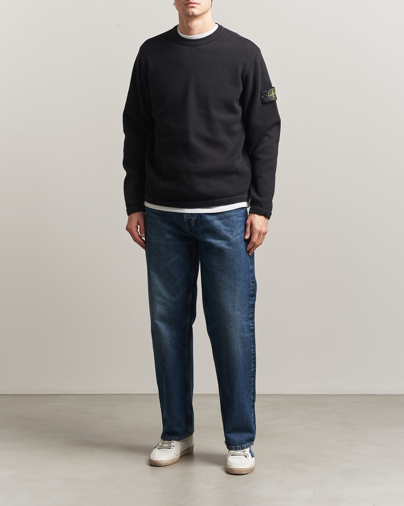 Herr | Tröjor | Stone Island | Mesh Stitch Organic Cotton Fleece Crewneck Black