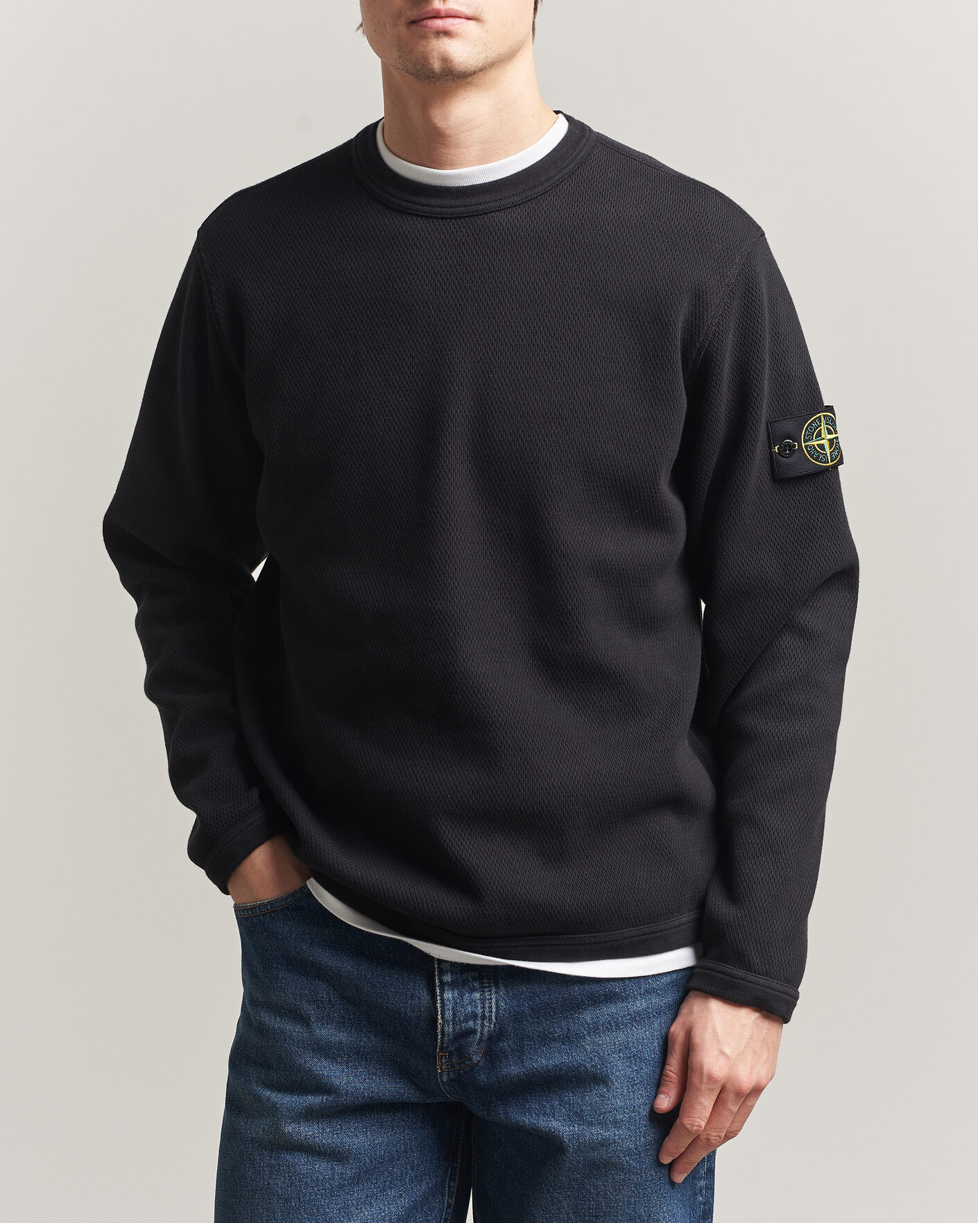 Herr | Tröjor | Stone Island | Mesh Stitch Organic Cotton Fleece Crewneck Black