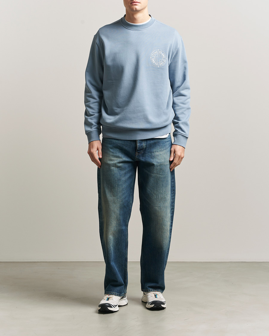 Herr | Tröjor | Stone Island | Cotton Fleece Printed Logo Sweatshirt Dark Blue