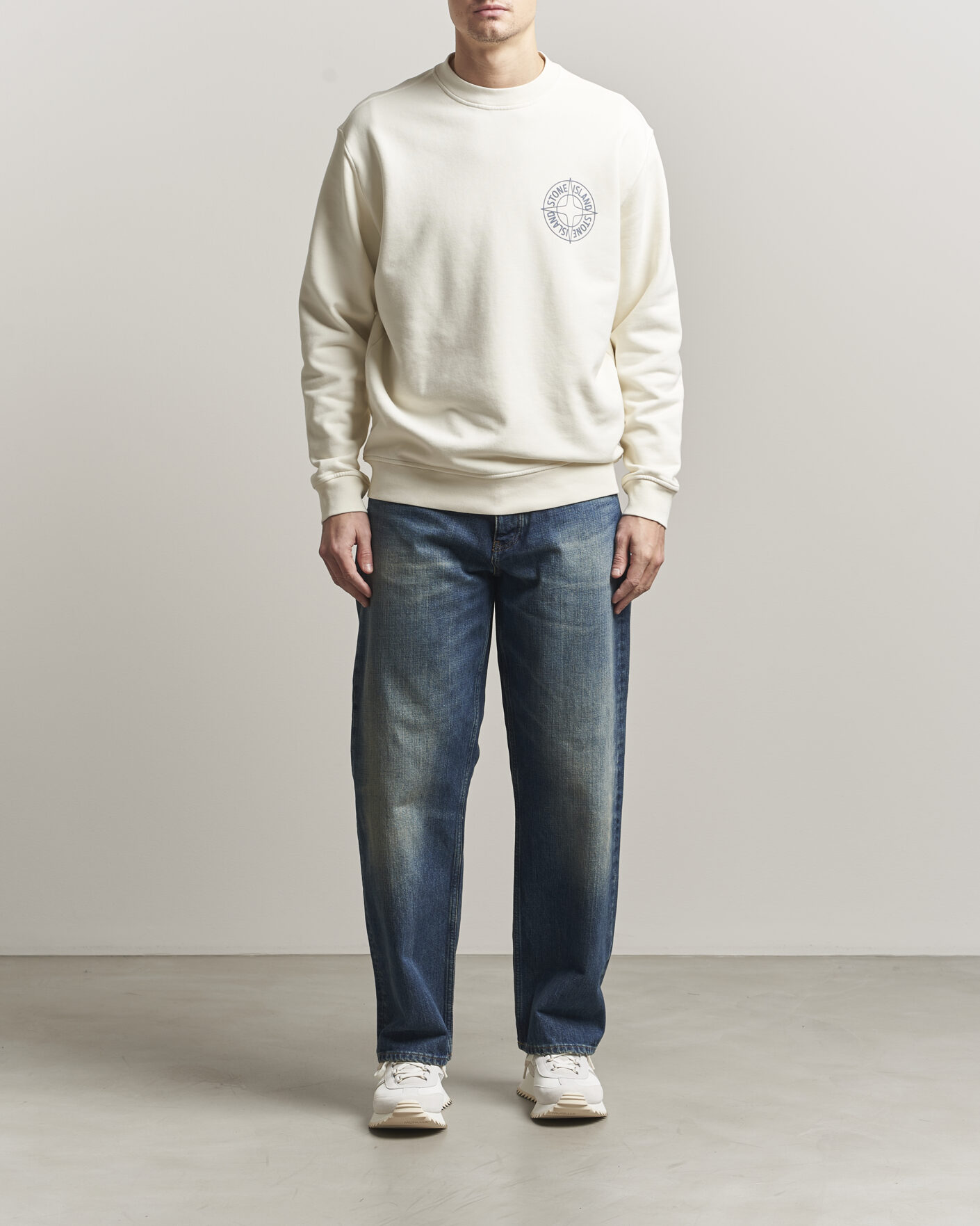 Herr | Tröjor | Stone Island | Cotton Fleece Printed Logo Sweatshirt Ivory