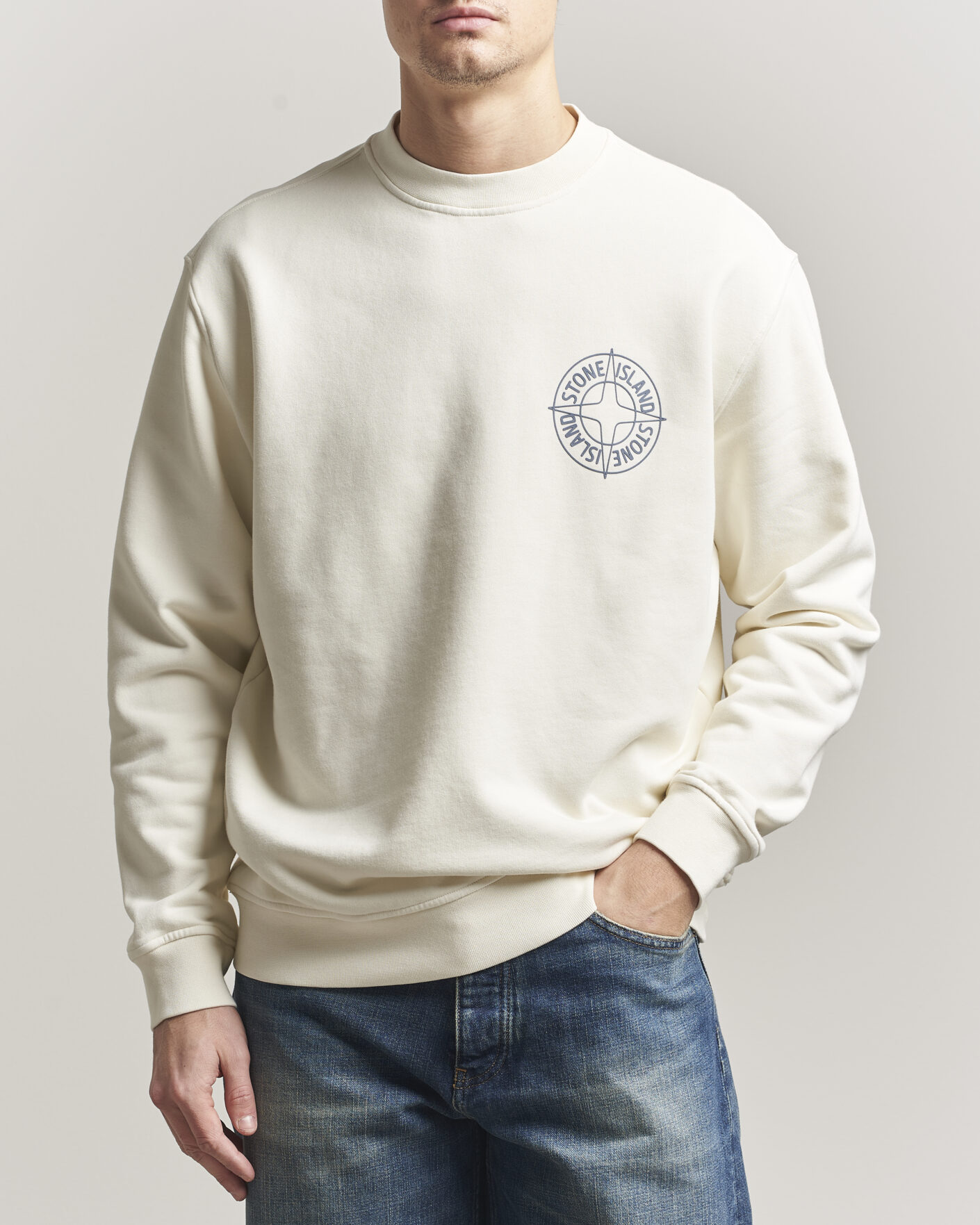 Herr | Tröjor | Stone Island | Cotton Fleece Printed Logo Sweatshirt Ivory