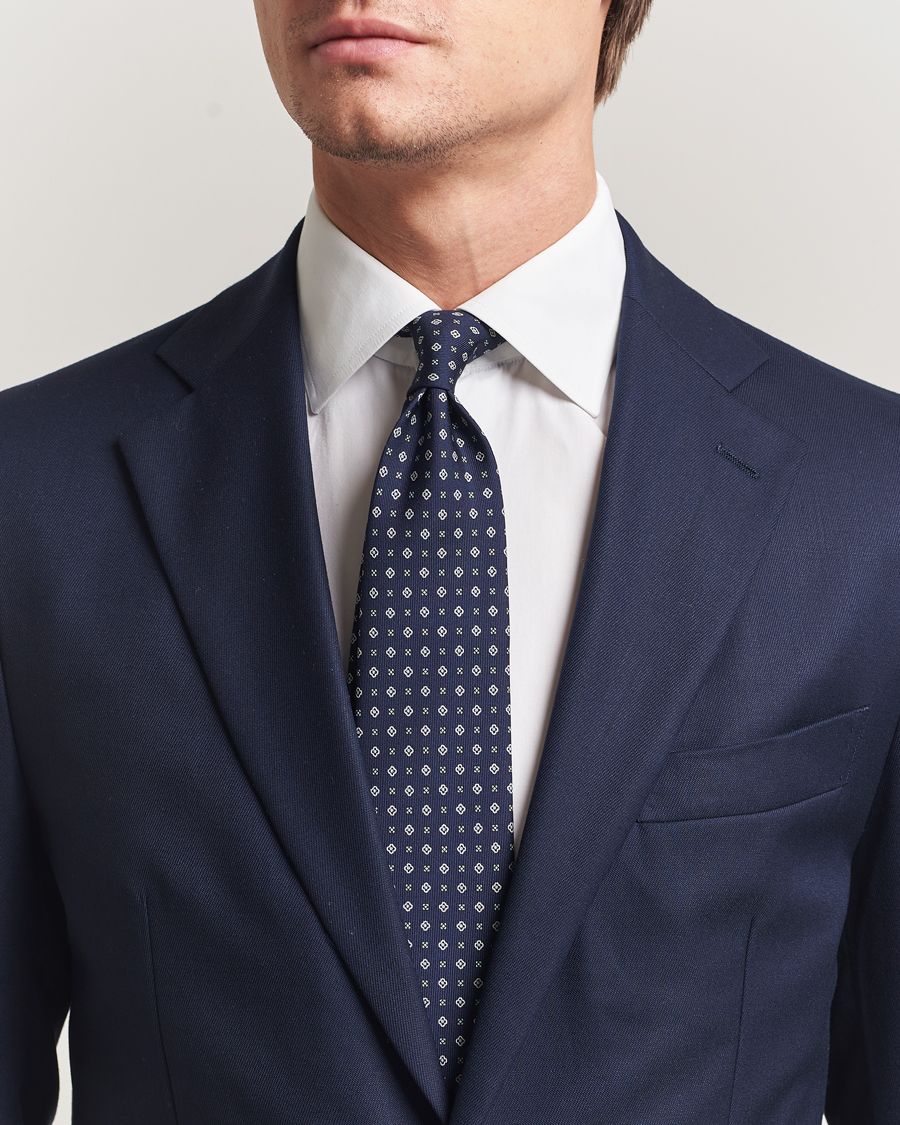 Herr | Slipsar | E. Marinella | 3-Fold Printed Silk Tie Navy