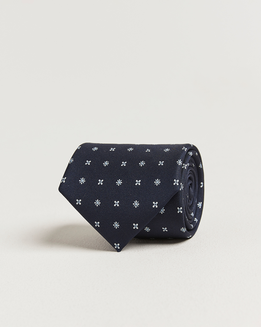 Herr | Slipsar | E. Marinella | 3-Fold Printed Silk Tie Navy