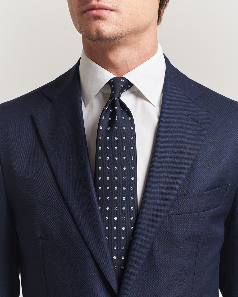 Herr | Slipsar | E. Marinella | 3-Fold Printed Silk Tie Navy