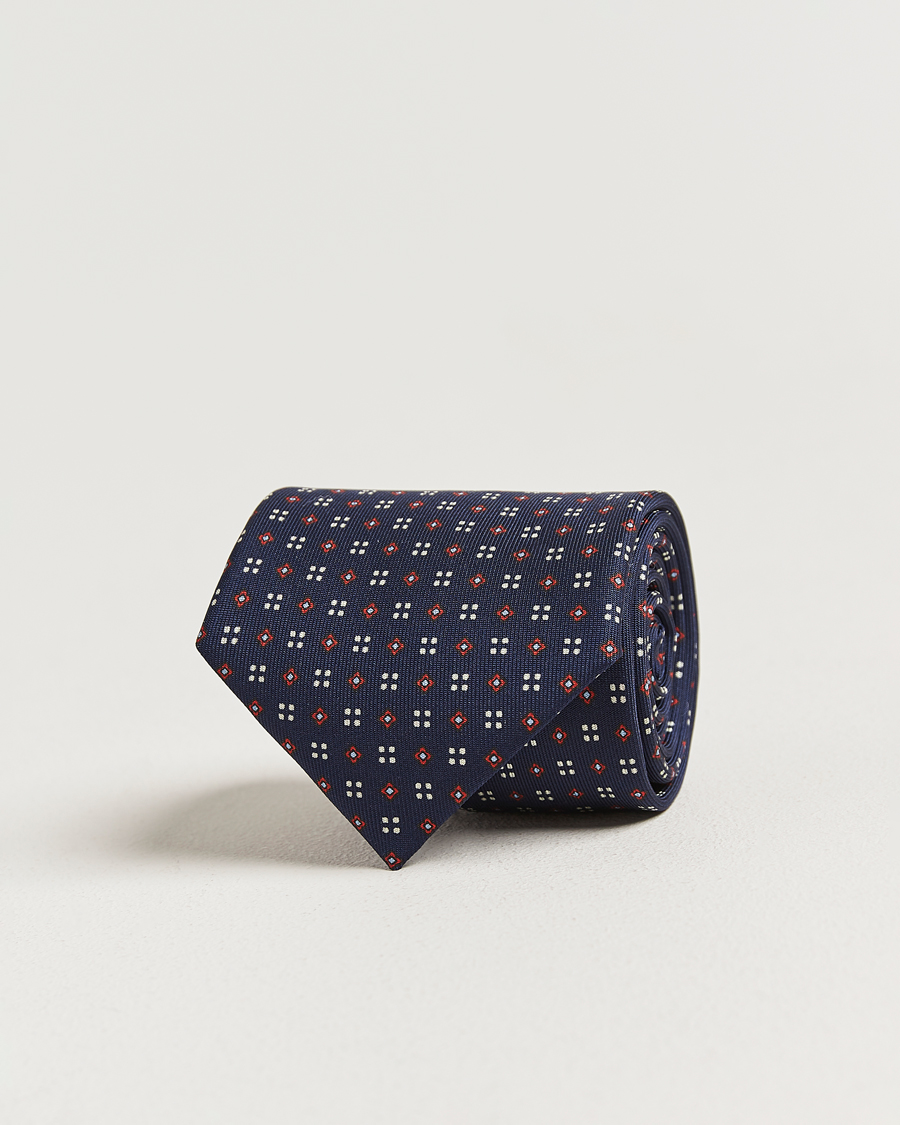 Herr | Slipsar | E. Marinella | 3-Fold Printed Silk Tie Navy
