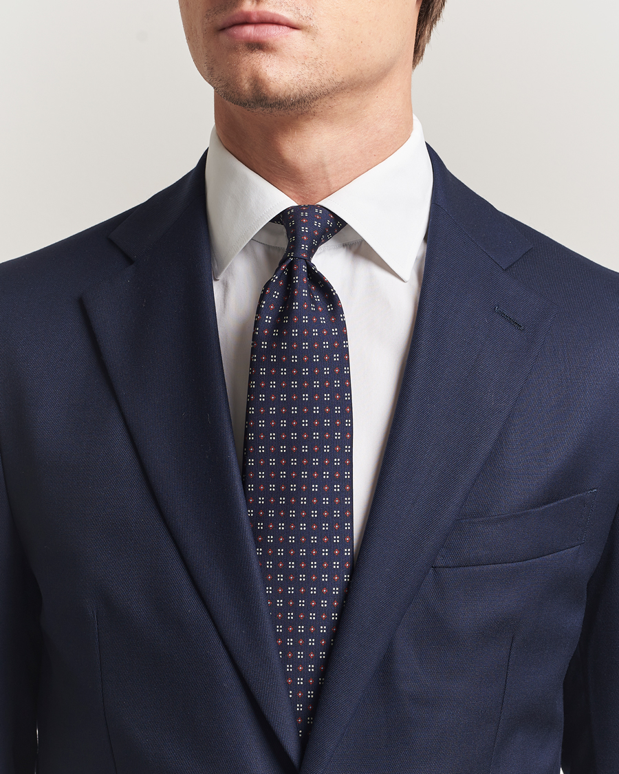 Herr | Slipsar | E. Marinella | 3-Fold Printed Silk Tie Navy