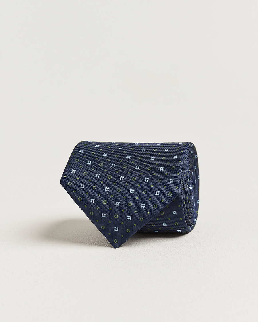 Herr | Slipsar | E. Marinella | 3-Fold Printed Silk Tie Dark Blue
