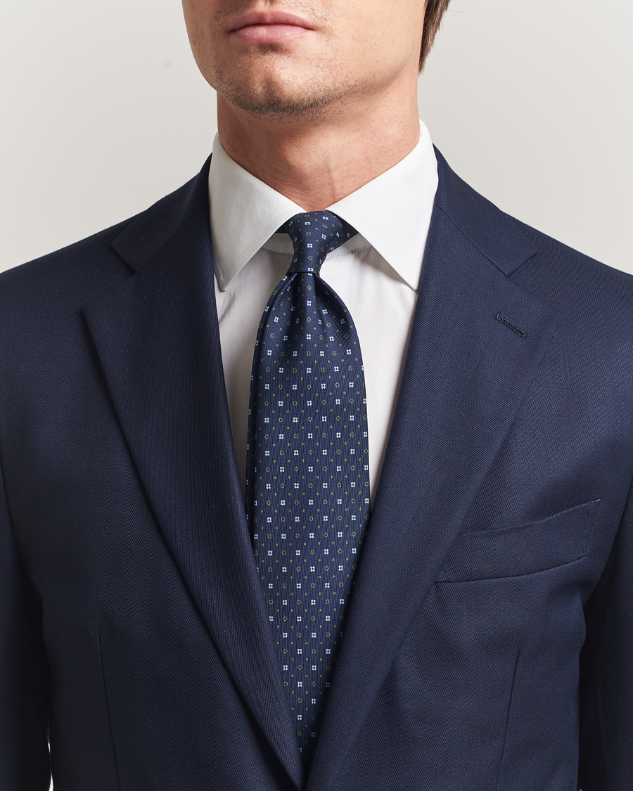 Herr | Slipsar | E. Marinella | 3-Fold Printed Silk Tie Dark Blue