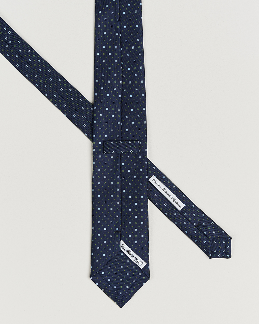 Herr | Slipsar | E. Marinella | 3-Fold Printed Silk Tie Dark Blue