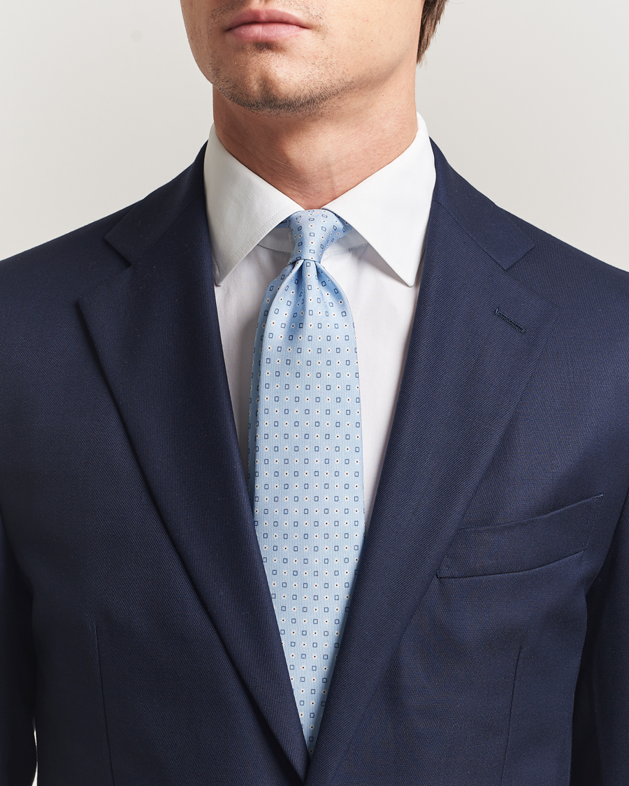 Herr | Slipsar | E. Marinella | 3-Fold Printed Silk Tie Light Blue