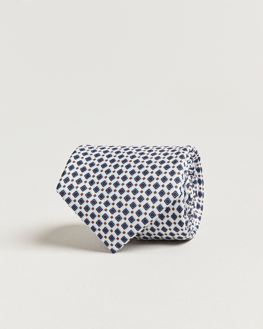 Herr | Slipsar | E. Marinella | 3-Fold Printed Silk Tie Blue/White
