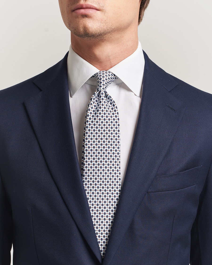 Herr | Slipsar | E. Marinella | 3-Fold Printed Silk Tie Blue/White