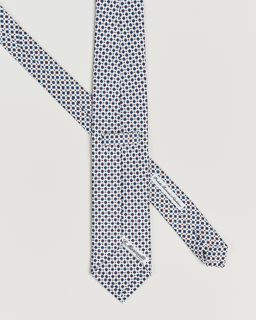 Herr | Slipsar | E. Marinella | 3-Fold Printed Silk Tie Blue/White