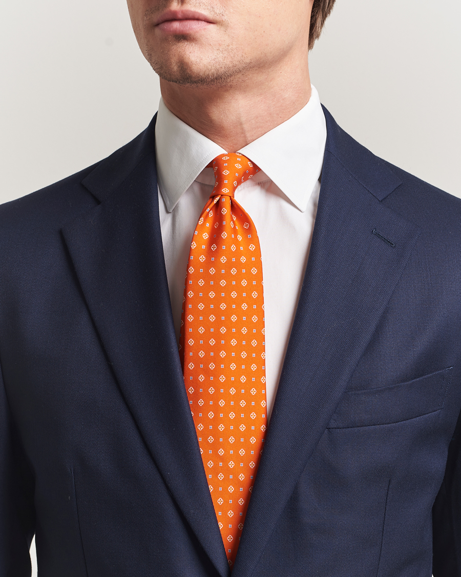 Herr | Slipsar | E. Marinella | 3-Fold Printed Silk Tie Orange